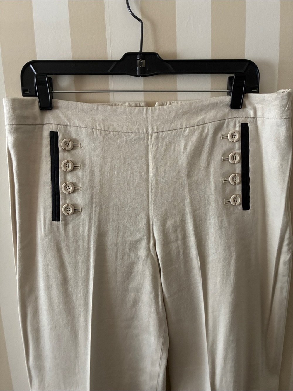 Women’s French Cream Sailor-Inspired Trousers with Black Trim